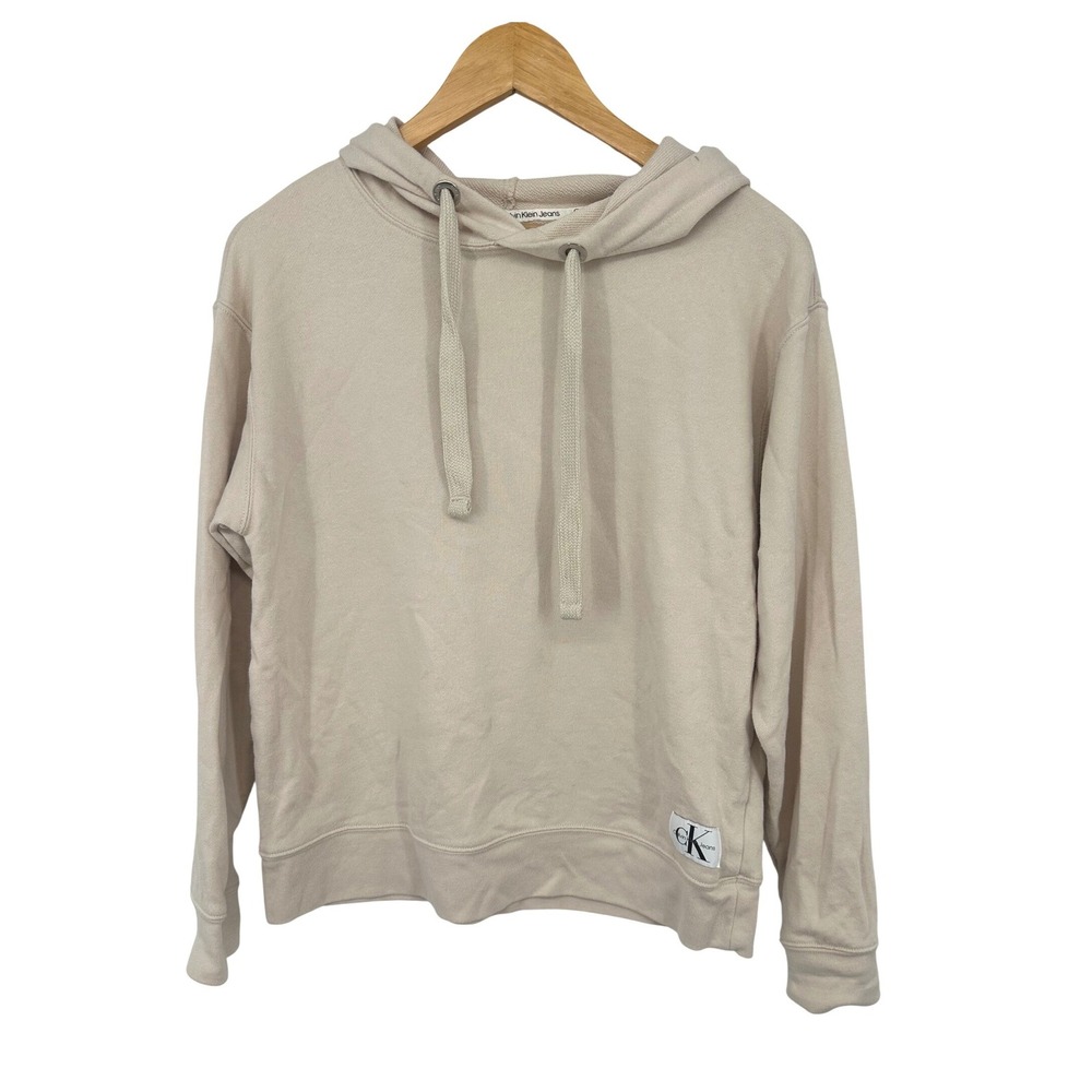 Calvin Klein Jeans Hoodie Women Small Tan Pullover Neutral Casual Comfort Lounge